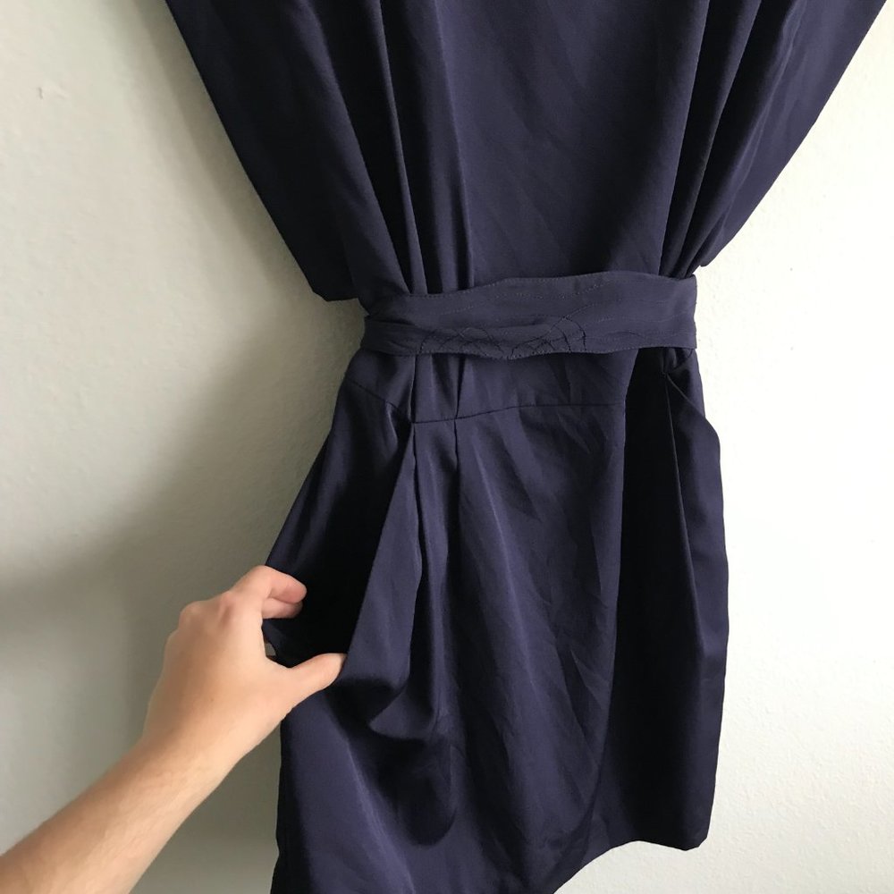 Eliza J Purple Belted Dress Boxy Cap Drape Sleeves Size 6 - Picture 5 of 9
